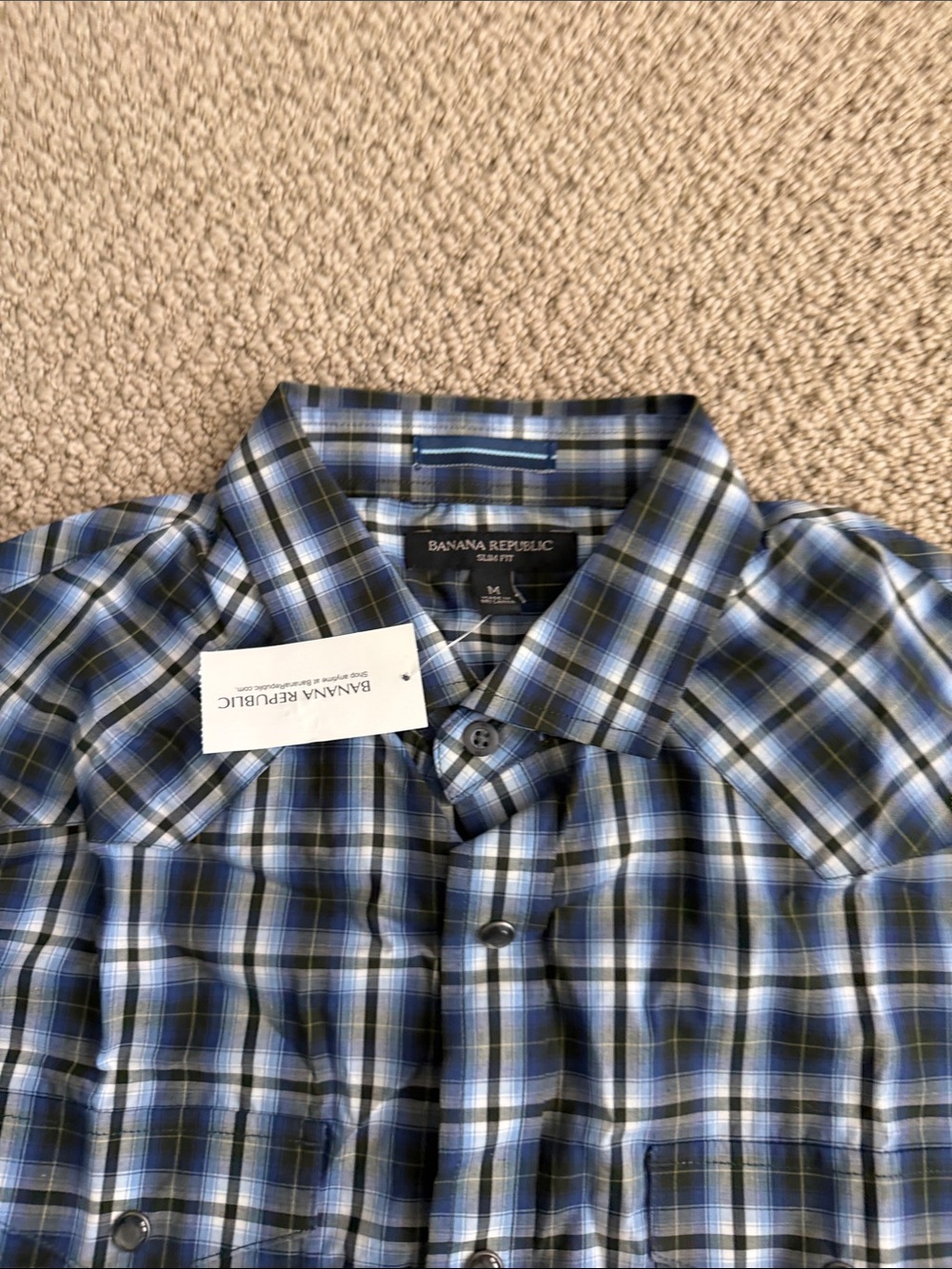 Banana Republic Men’s Blue, White and Black Plaid Button-Down Shirt